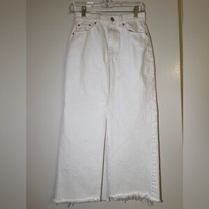 White Denim Maxi Skirt with Frayed hem